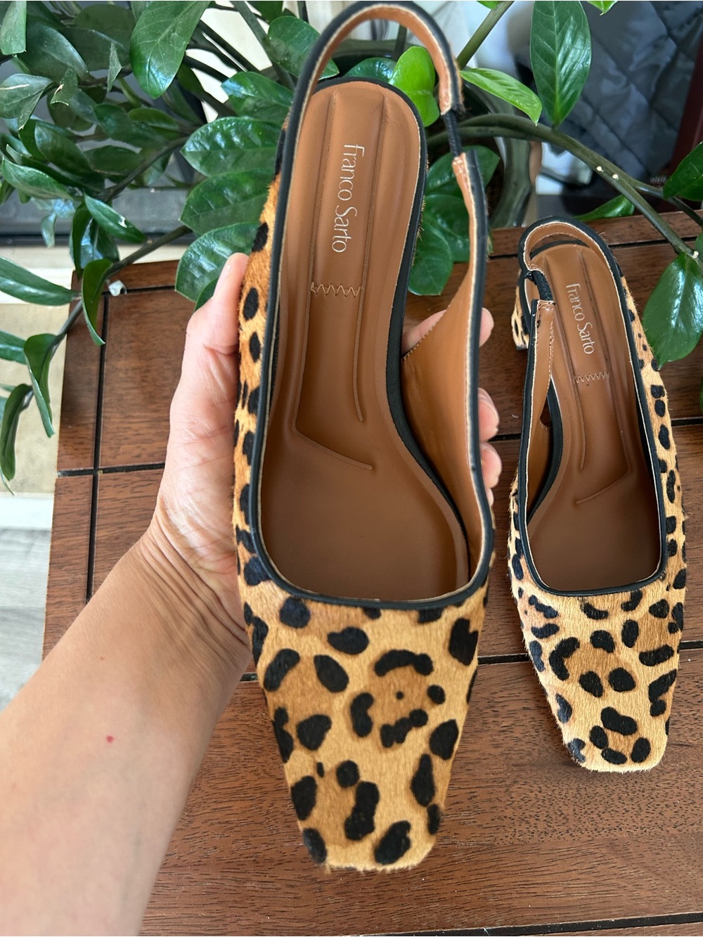 Franco Sarto Leopard Print Slingback Pointed Toe Mules - Tan & Black - Picture 9 of 16